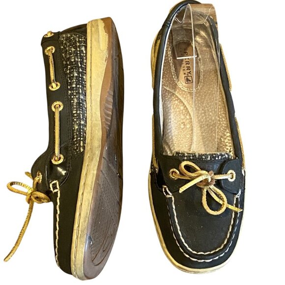 Sperry Topsider Angelfish Boat Shoe Black Leather Women's Sz 6.5M #309J - Picture 3 of 9